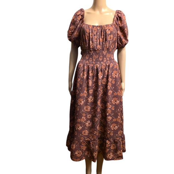 Hesperus Dresses & Skirts - Floral Puff Sleeve Smocked Waist Midi Dress Size XL
